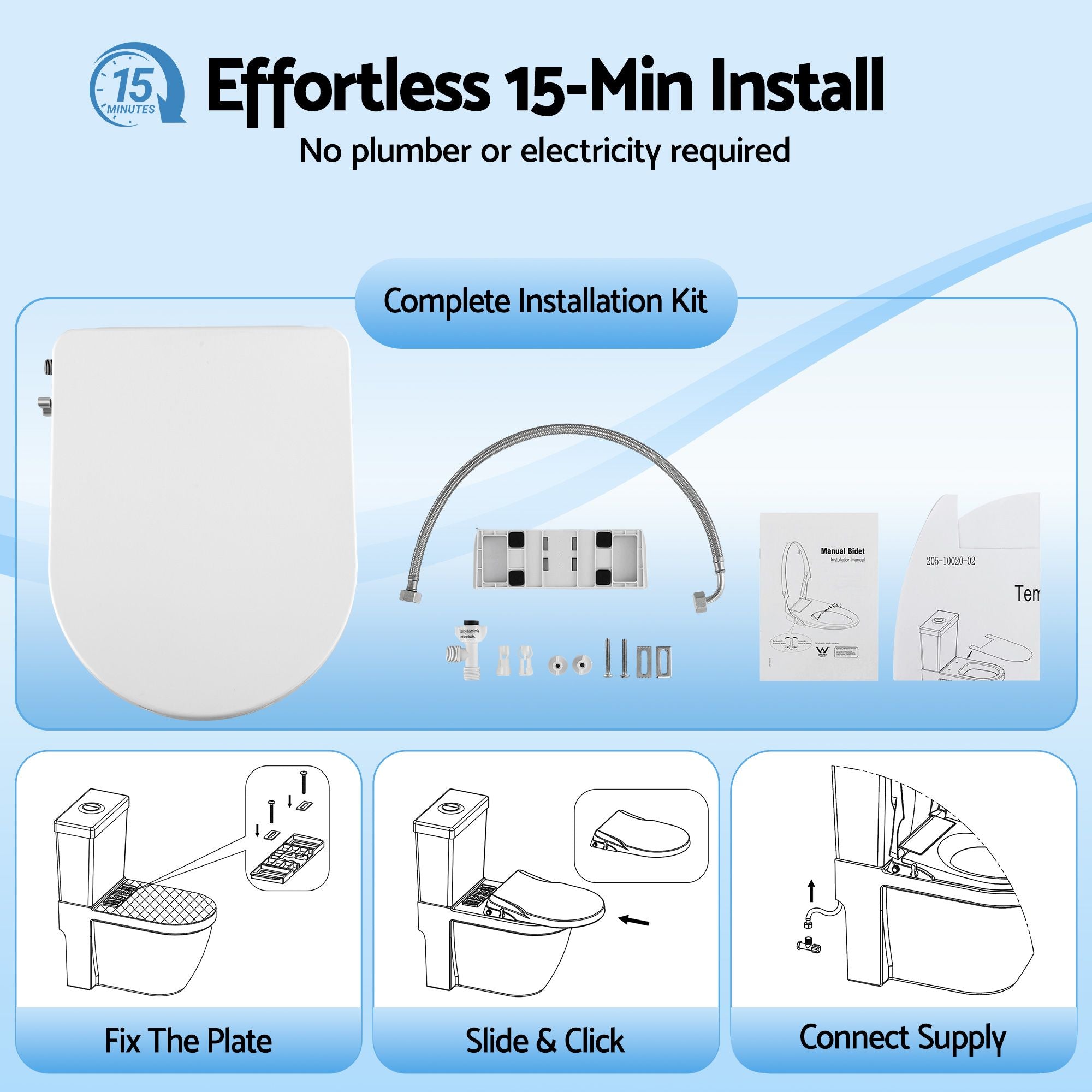 Cefito Non Electric Bidet Toilet Seat D-Shape Dual Nozzle Soft Close WaterMark DIY BIDET-N-ELEC-A108-WH