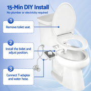 Cefito Non-Electric Ultra-Slim Bidet Attachment Detachable Bidet with Dual Nozzle Frontal & Rear Wash BIDET-PART-B012-WH