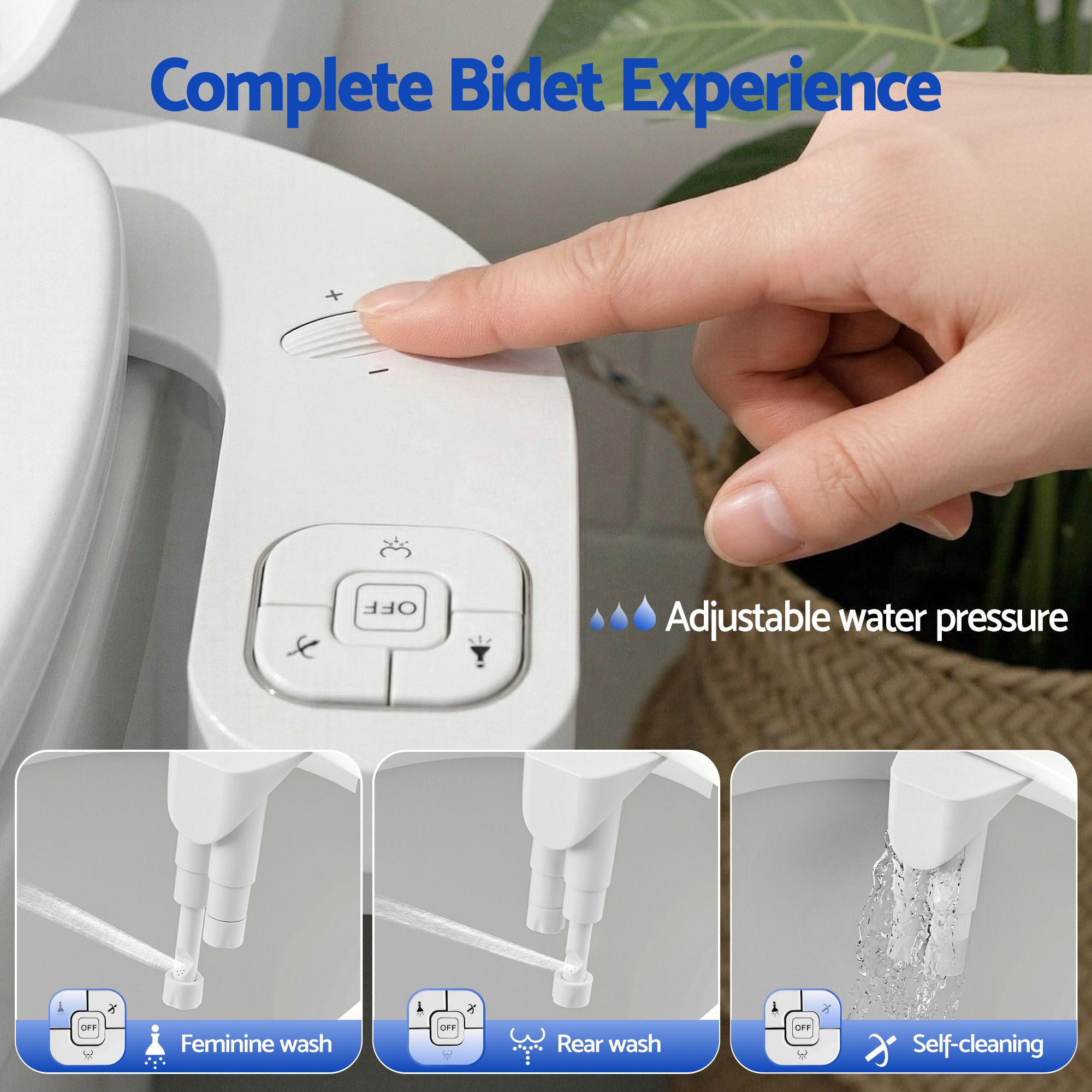 Cefito Ultra-Slim Bidet Attachment Detachable Bidet with Self-Cleaning Dual Nozzle Non-Electric Adjustable BIDET-PART-B014-WH