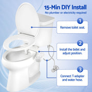 Cefito Ultra-Slim Bidet Attachment Detachable Bidet with Self-Cleaning Dual Nozzle Non-Electric Adjustable BIDET-PART-B014-WH