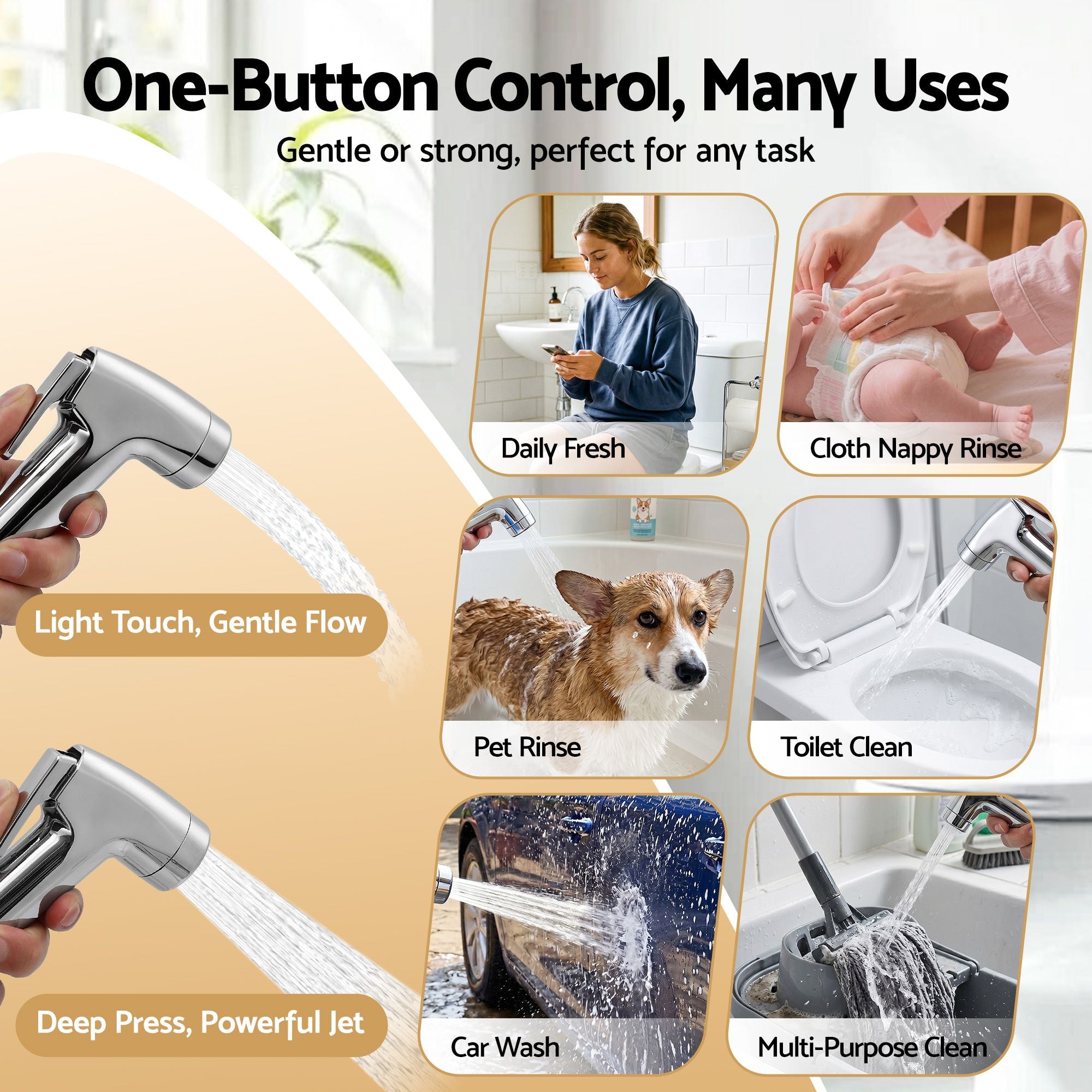 Cefito Handheld Bidet Sprayer for Toilet 1.5m Stainless Steel Hose Jet Spray for Feminine Wash Cloth Diaper BIDET-PART-SPRAY-SV