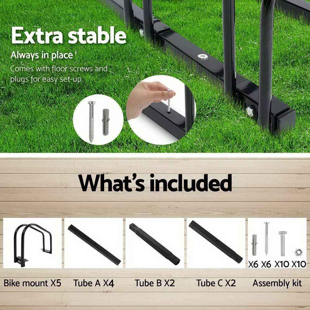Weisshorn 5 Bike Stand Rack Bicycle Storage Floor Parking Holder Cycling Black BIKE-5-BK