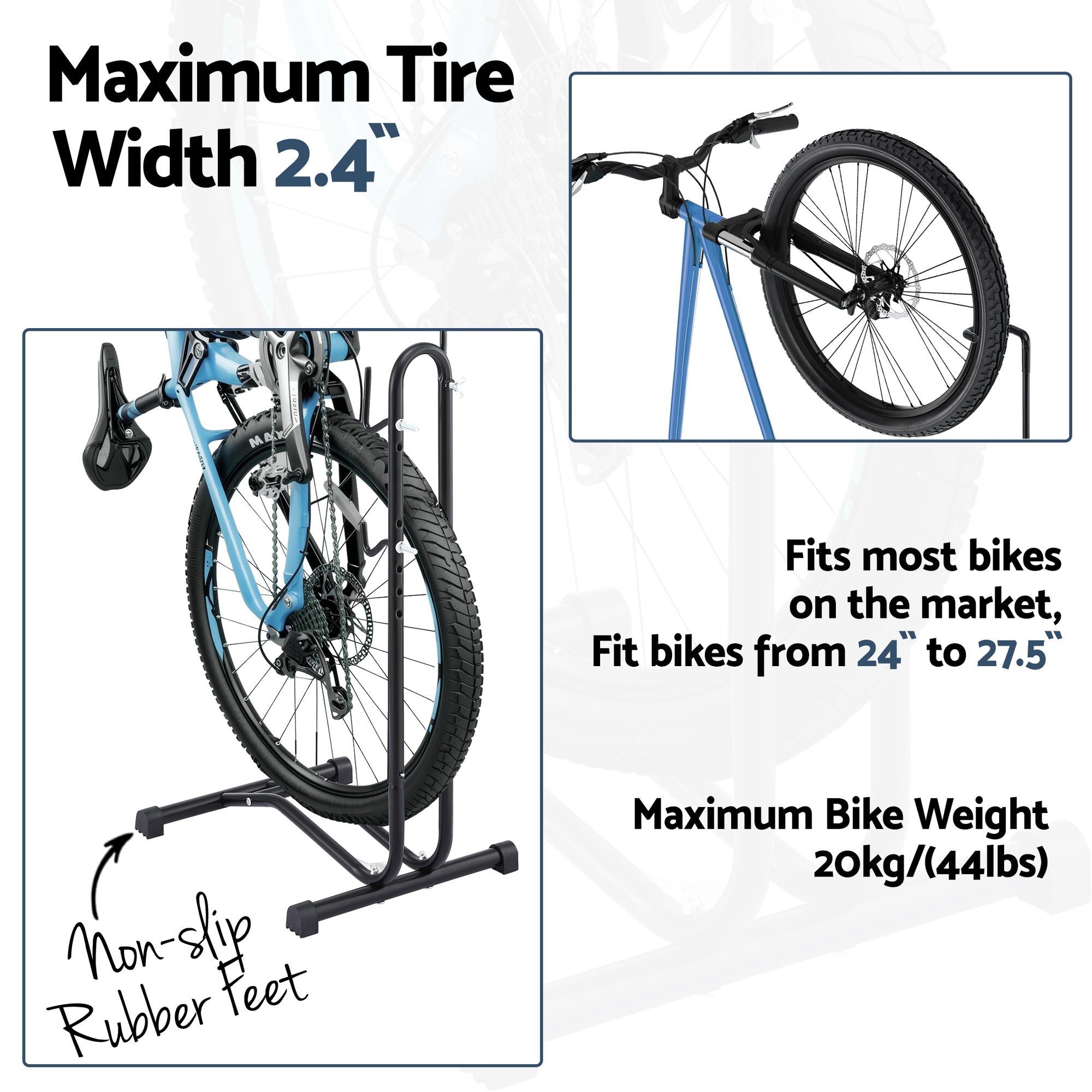 Weisshorn 4-in-1 Bike Parking Stand Vertical Floor Storage Rack for 24"-27.5" Bicycles, Adjustable Height BIKE-STD-BK