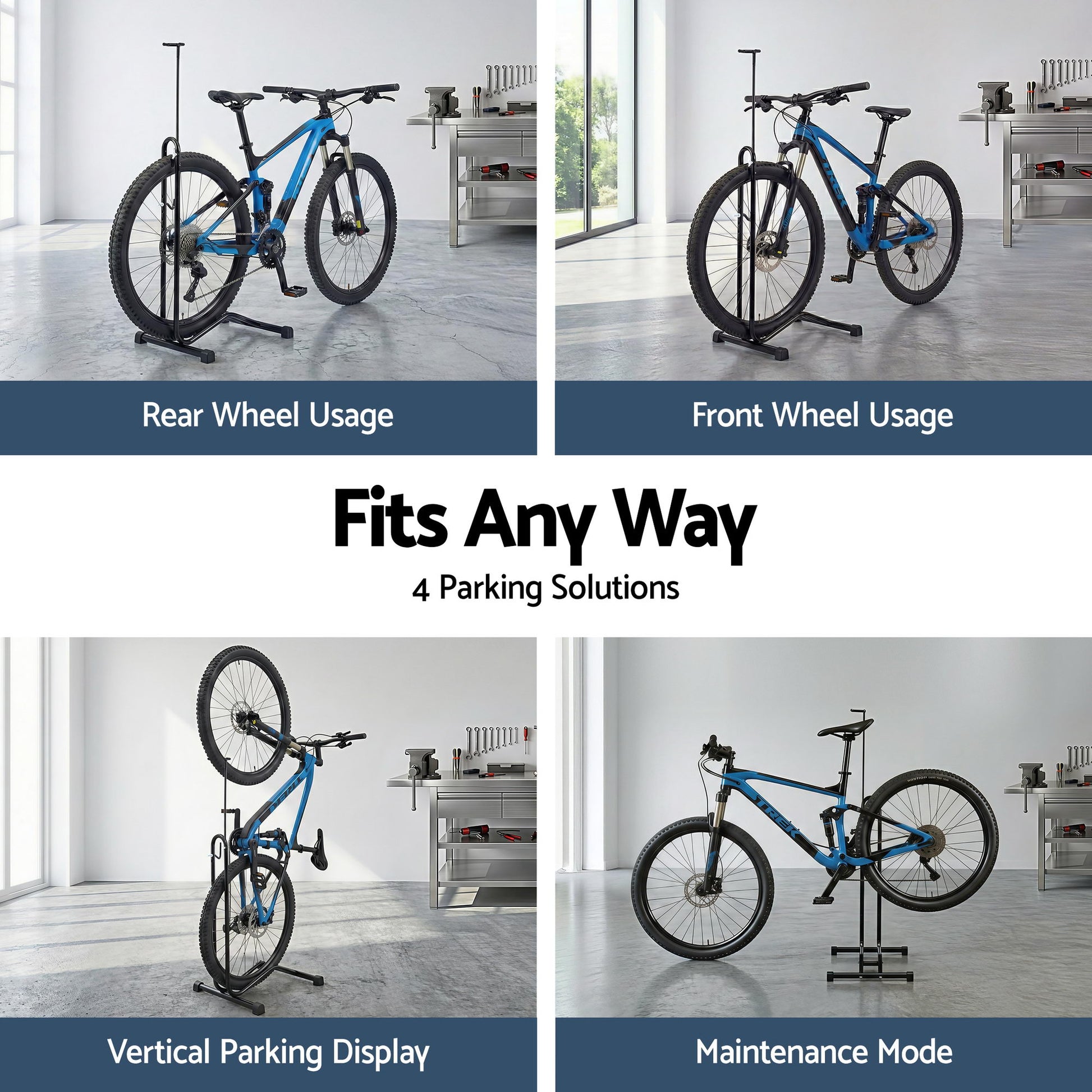 Weisshorn 4-in-1 Bike Parking Stand Vertical Floor Storage Rack for 24"-27.5" Bicycles, Adjustable Height BIKE-STD-BK