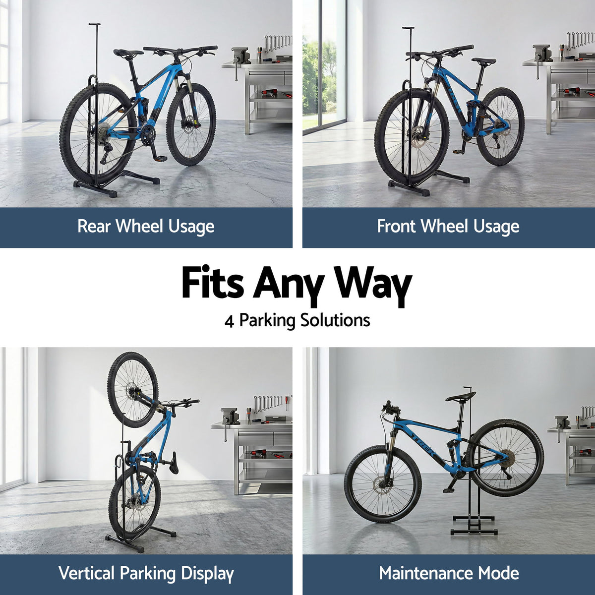 Weisshorn 4-in-1 Bike Parking Stand Vertical Floor Storage Rack for 24"-27.5" Bicycles, Adjustable Height BIKE-STD-BK