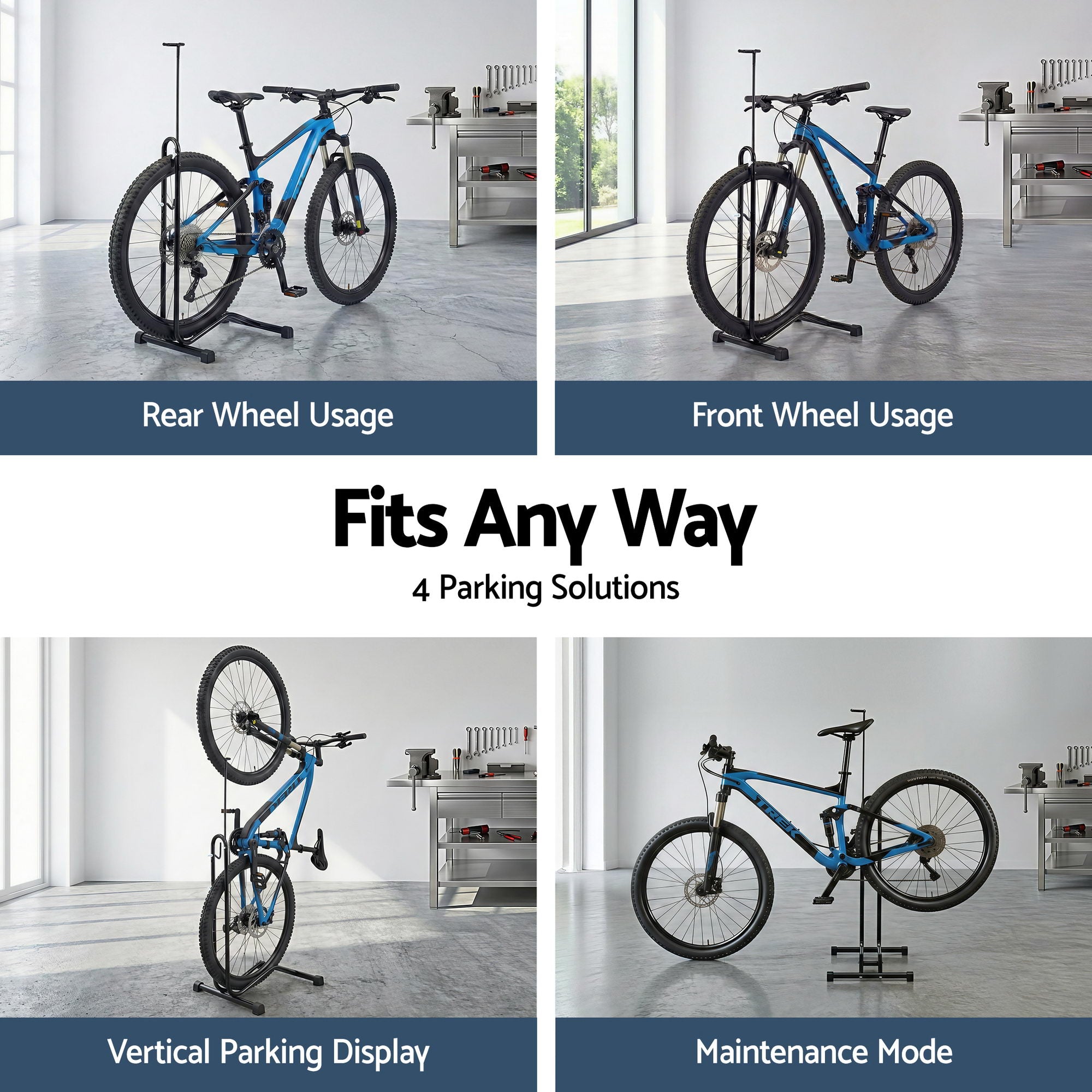 Weisshorn 4-in-1 Bike Parking Stand Vertical Floor Storage Rack for 24"-27.5" Bicycles, Adjustable Height BIKE-STD-BK