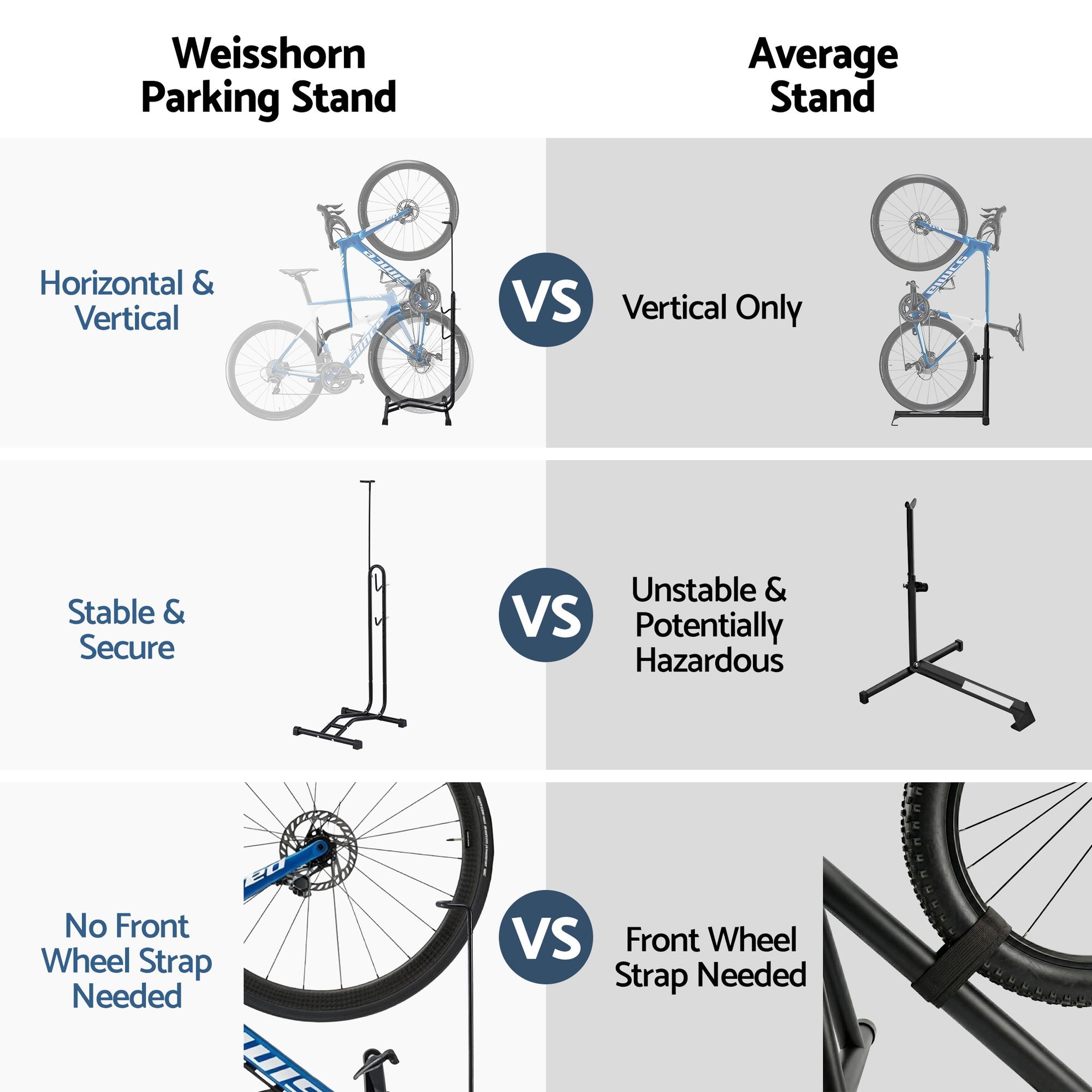 Weisshorn 4-in-1 Bike Parking Stand Vertical Floor Storage Rack for 24"-27.5" Bicycles, Adjustable Height BIKE-STD-BK