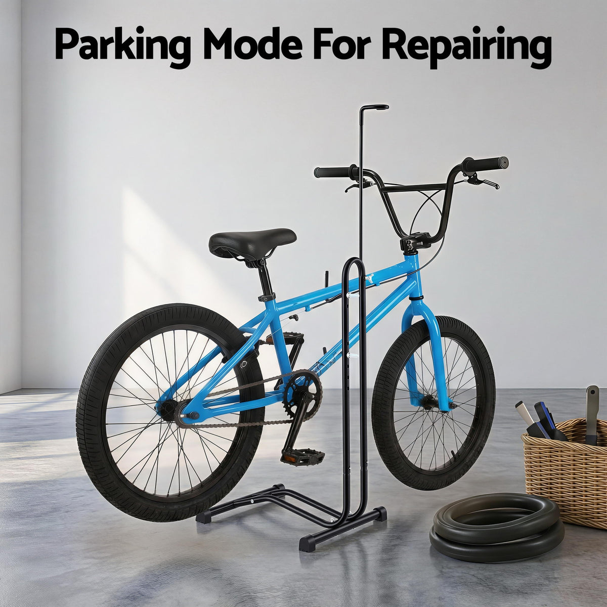 Weisshorn 4-in-1 Bike Parking Stand Vertical Floor Storage Rack for 24"-27.5" Bicycles, Adjustable Height BIKE-STD-BK