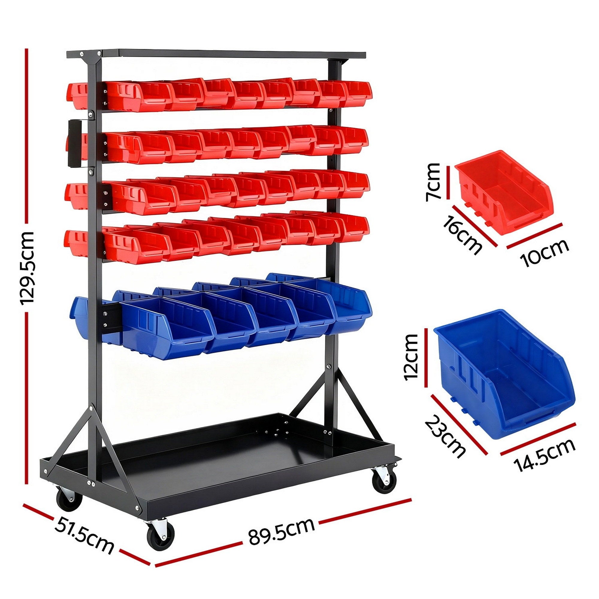 Giantz 74 Bins Storage Rack Double Sided Mobile Garage Workshop Tools Organizer BIN-RACK-78-AB