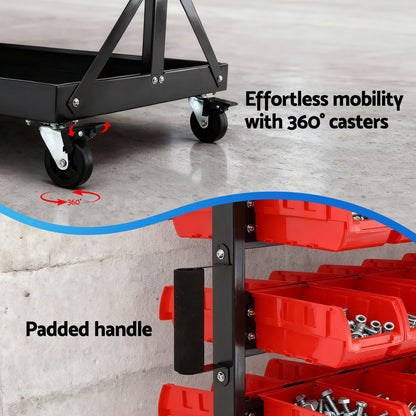 Giantz 74 Bins Storage Rack Double Sided Mobile Garage Workshop Tools Organizer BIN-RACK-78-AB