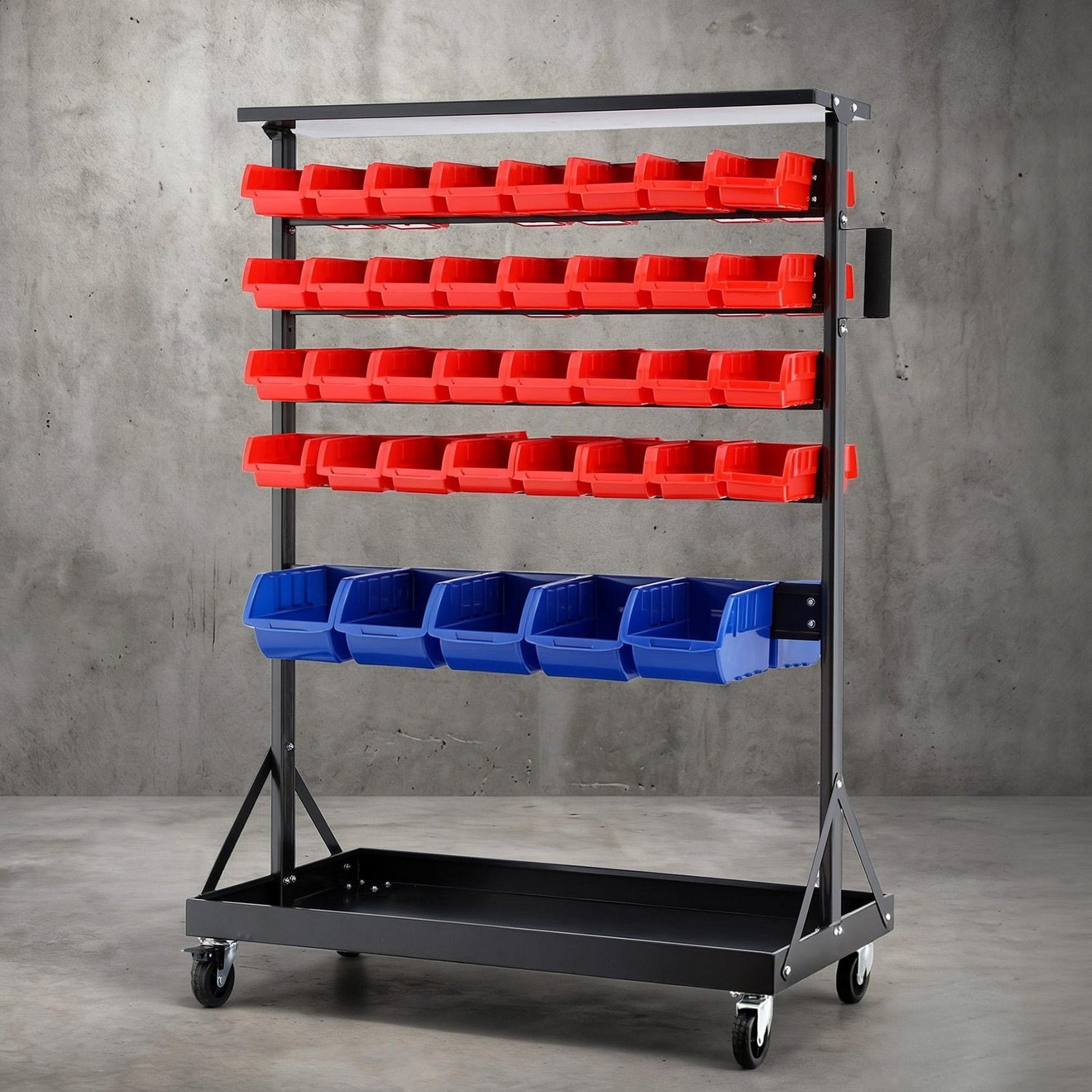 Giantz 74 Bins Storage Rack Double Sided Mobile Garage Workshop Tools Organizer BIN-RACK-78-AB