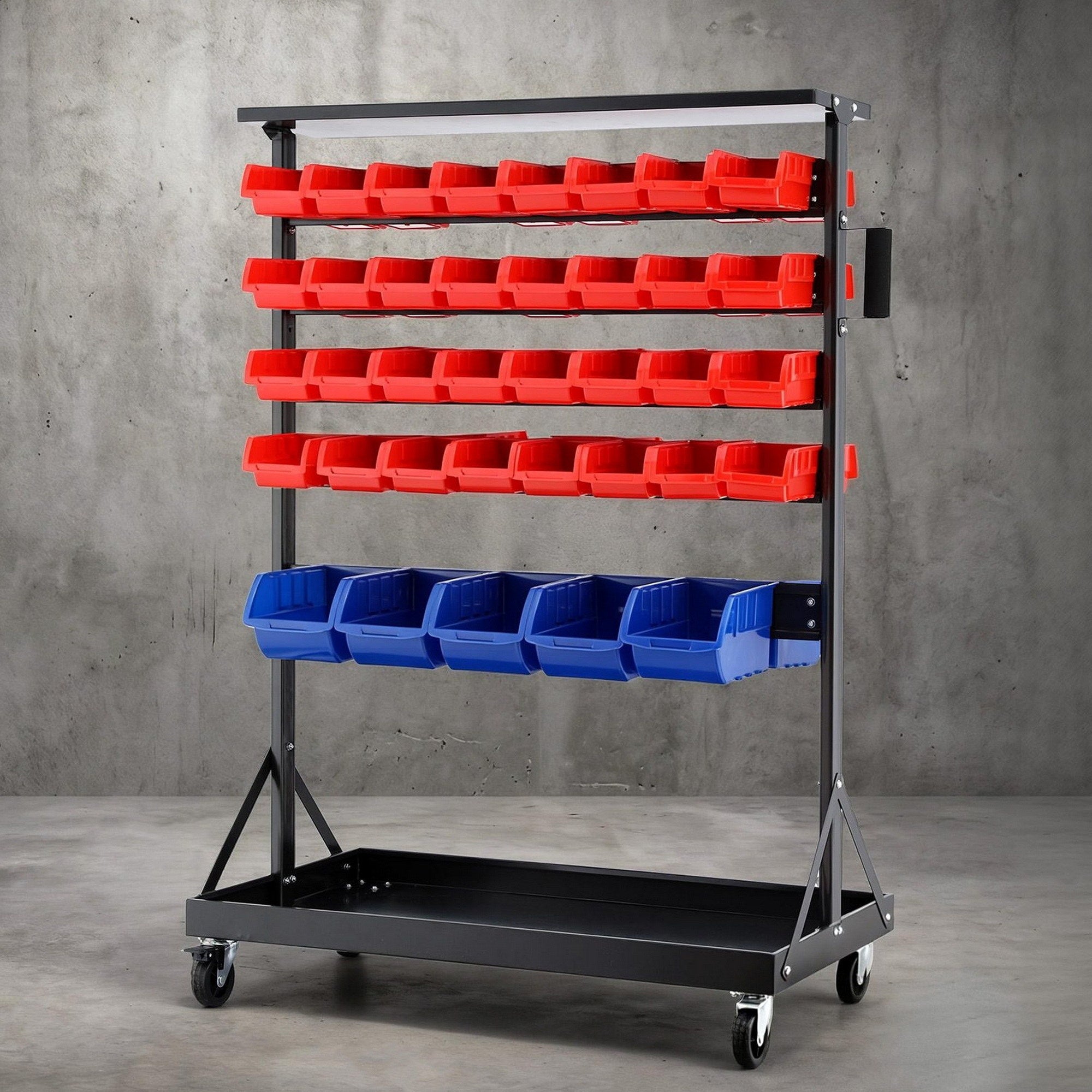 Giantz 74 Bins Storage Rack Double Sided Mobile Garage Workshop Tools Organizer BIN-RACK-78-AB
