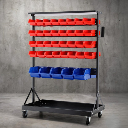 Giantz 74 Bins Storage Rack Double Sided Mobile Garage Workshop Tools Organizer BIN-RACK-78-AB