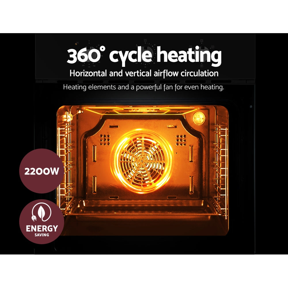 Devanti 60cm Electric Built In Wall Oven Stainless Steel BIO-C-5F-M7B-BK