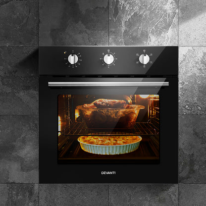 Devanti 60cm Electric Built In Wall Oven Stainless Steel BIO-C-5F-M7B-BK