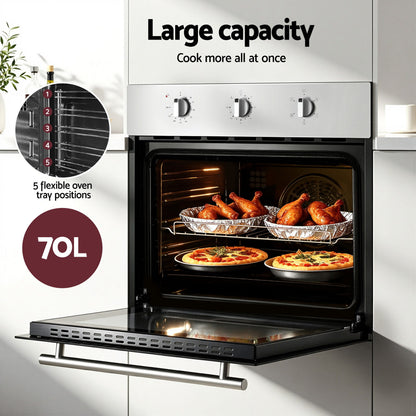Devanti 60cm Electric Built In Wall Oven Stainless Steel 70L Silver BIO-C-5F-M7B-SS