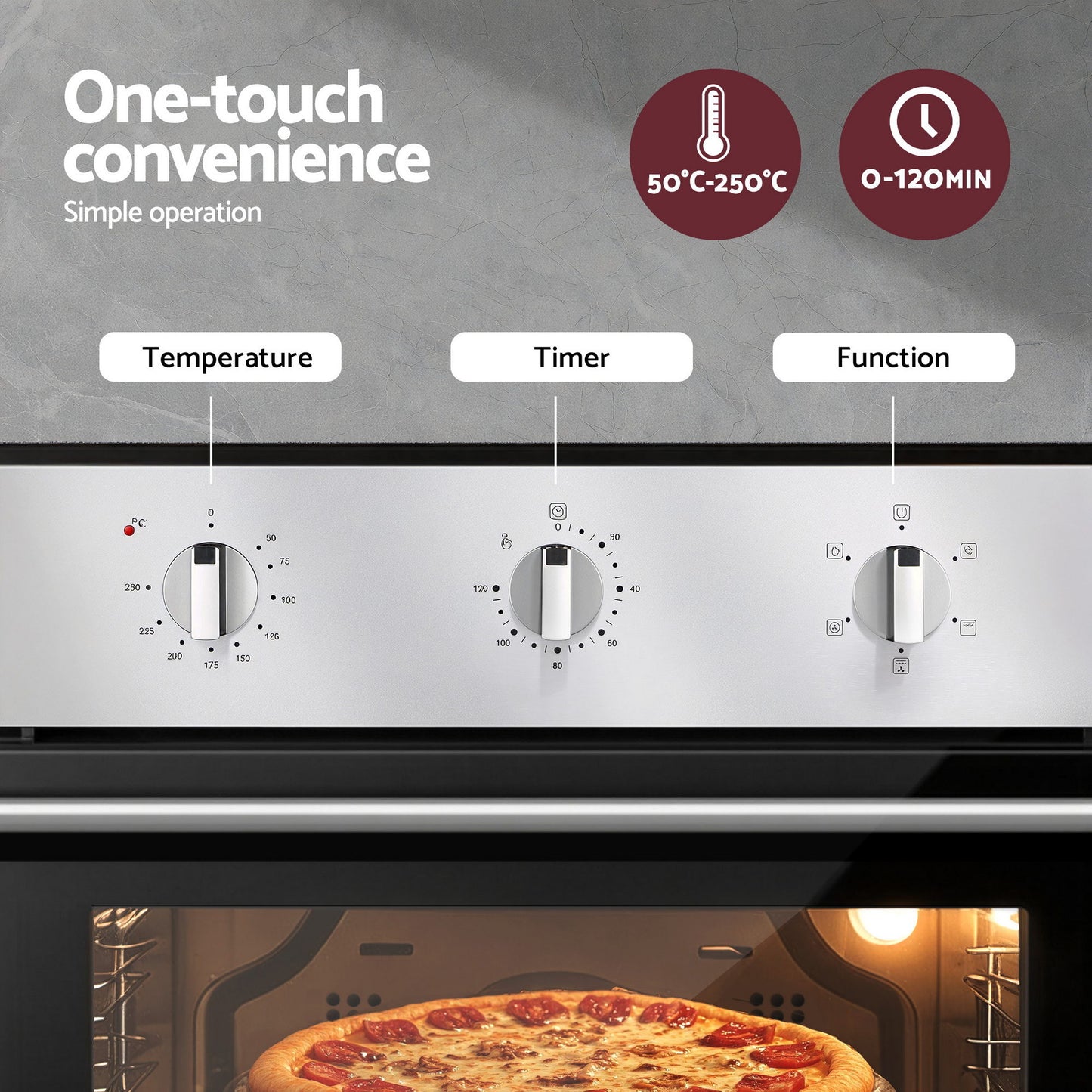 Devanti 60cm Electric Built In Wall Oven Stainless Steel 70L Silver BIO-C-5F-M7B-SS