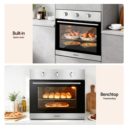 Devanti 60cm Electric Built In Wall Oven Stainless Steel 70L Silver BIO-C-5F-M7B-SS