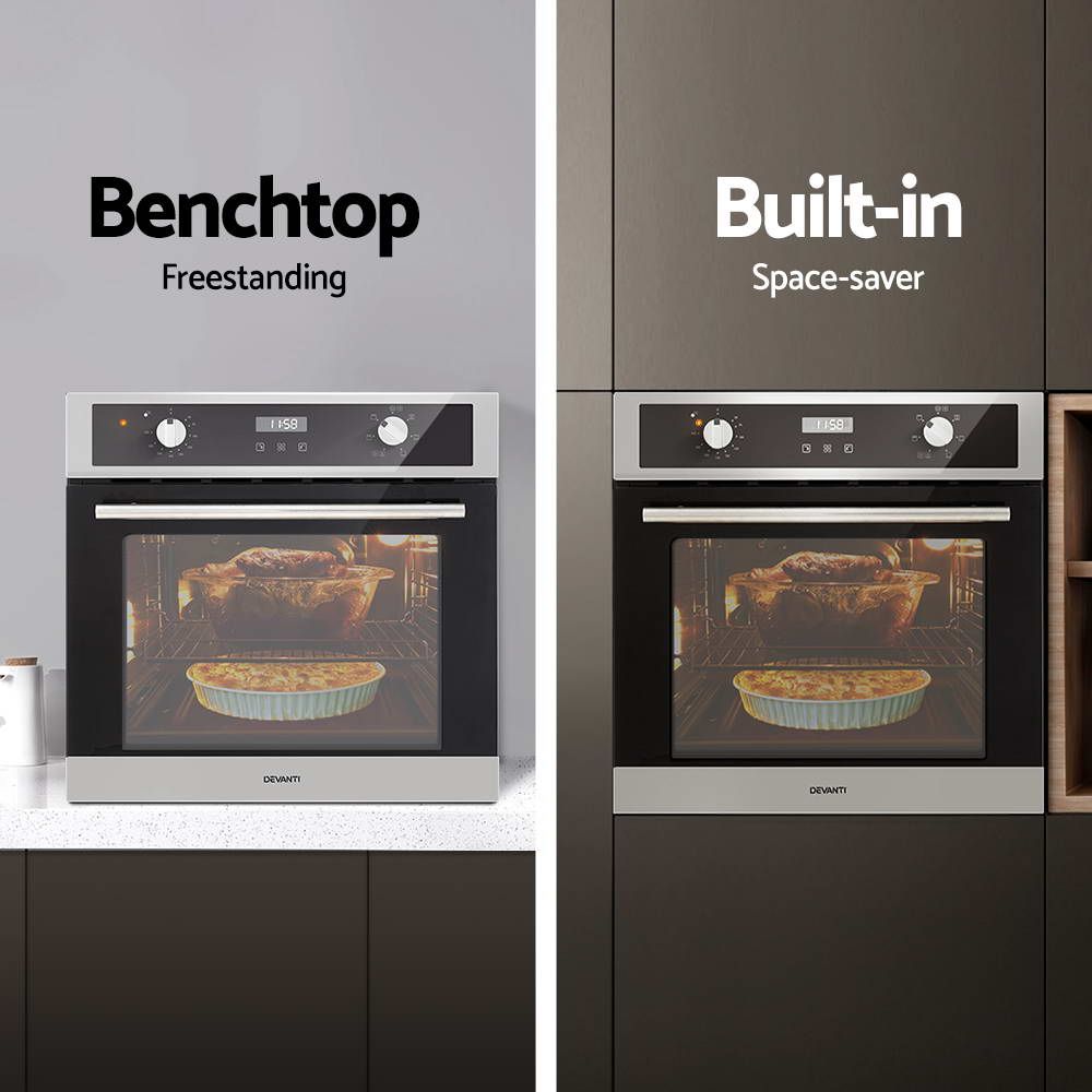 Devanti Electric Built In Wall Oven 80L Convection Grill Ovens Stainless Steel BIO-C-8F-BKSS