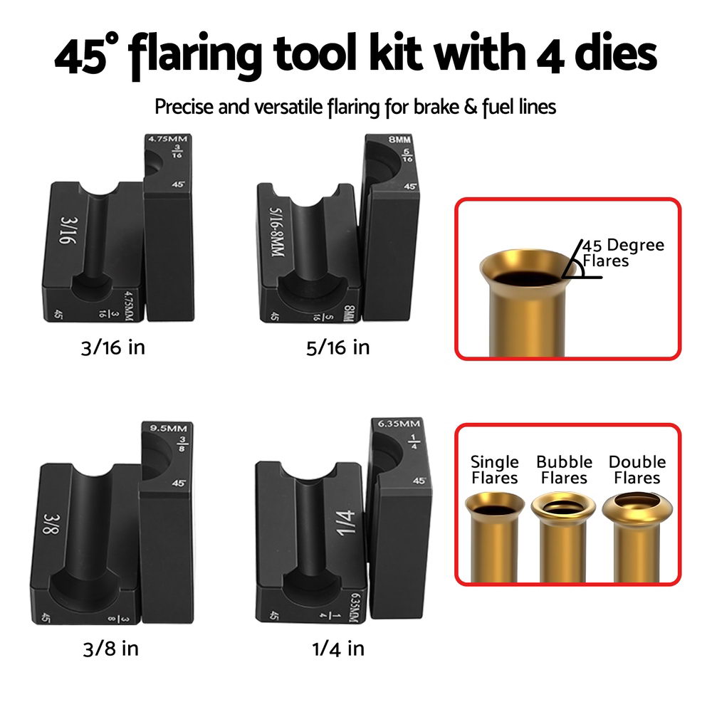 Giantz 45 degrees Brake Line Flaring Tool Kit for 3/16"-3/8" Tubing with Cutter BLINE-BK-4SZ