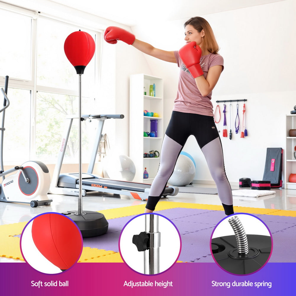 Everfit Adult Punching Bag Stand 150cm Adjustable Freestanding with Gloves and Pump BOXING-A-150-RD