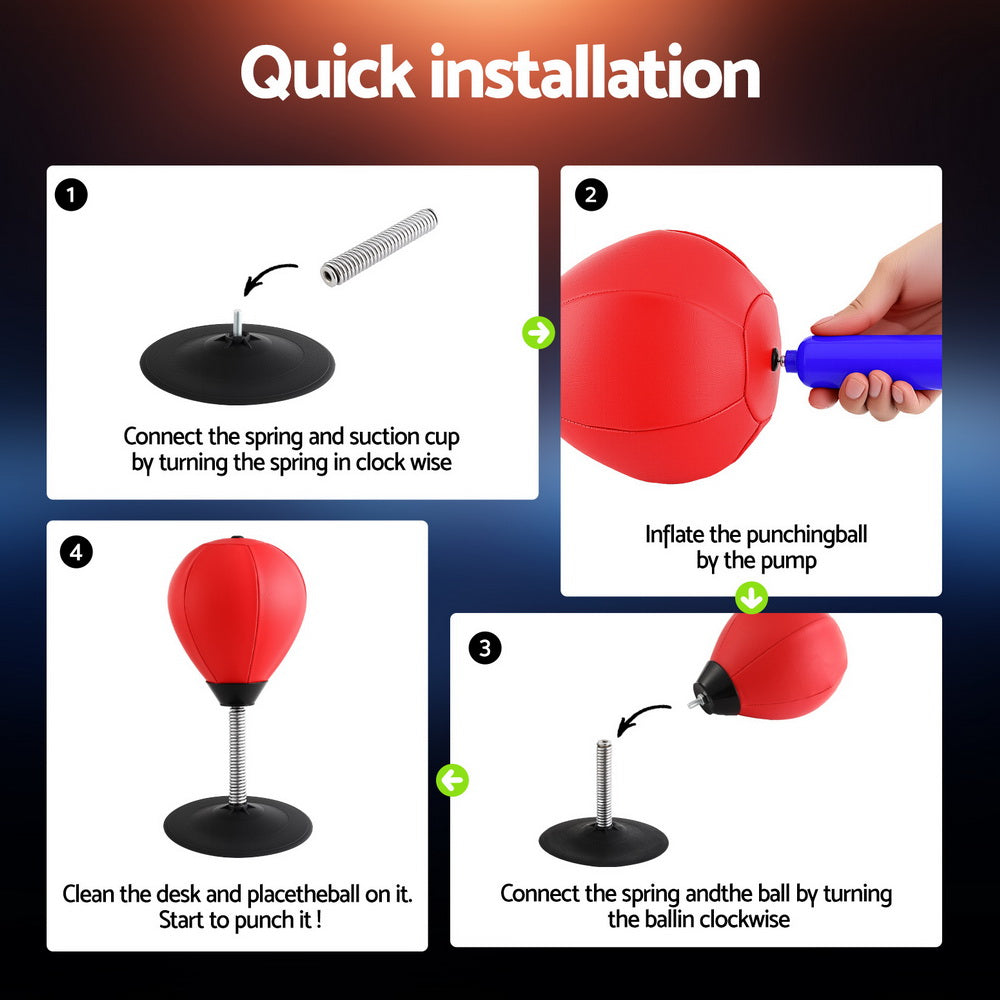 Everfit Desktop Punching Boxing Bag Stand Set with Pump Swivel Speed Balls BOXING-A-DESKTOP-RD