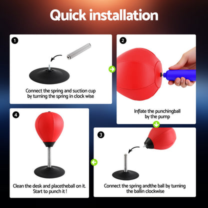Everfit Desktop Punching Boxing Bag Stand Set with Pump Swivel Speed Balls BOXING-A-DESKTOP-RD