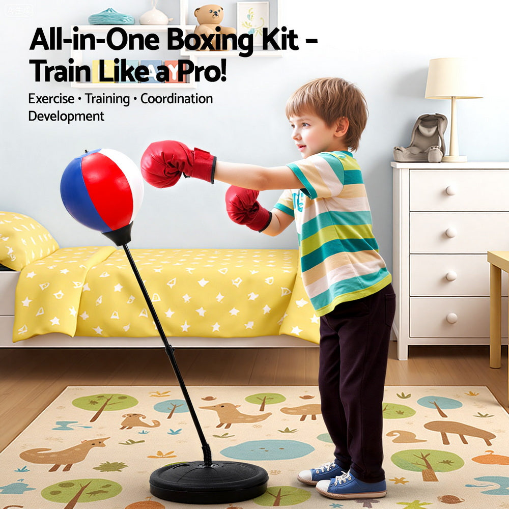 Everfit Kids Punching Bag Stand Set Adjustable 76-112cm with Gloves & Pump BOXING-A-KID-BL