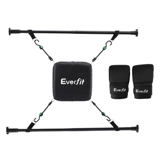 Everfit Doorway Punching Bag Adjustable Apartment Friendly with Boxing Gloves Black BOXING-A-PAD-BK