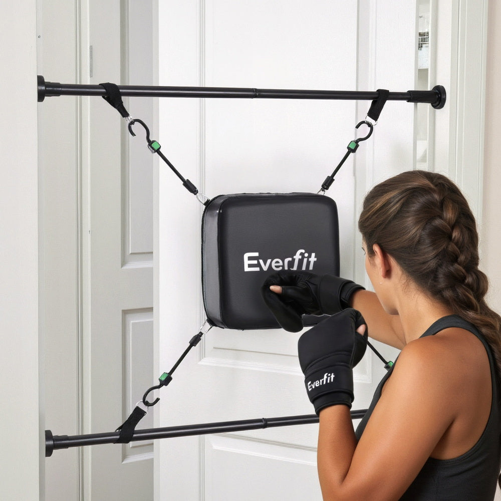 Everfit Doorway Punching Bag Adjustable Apartment Friendly with Boxing Gloves Black BOXING-A-PAD-BK