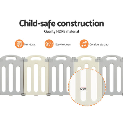 Keezi Baby Playpen 16 Panels Foldable Toddler Fence Safety Play Activity Centre BP-B-20211-16P-GR