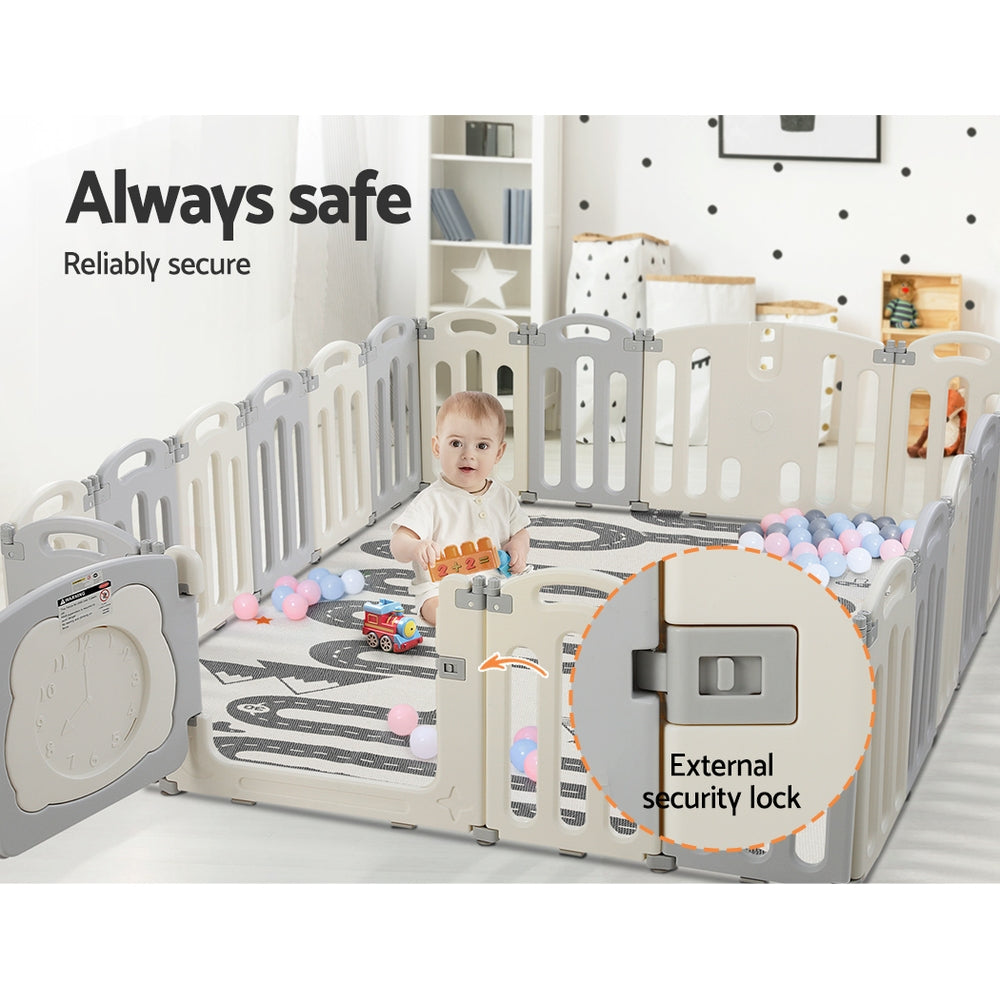 Keezi Baby Playpen 20 Panels Foldable Toddler Fence Safety Play Activity Centre BP-B-20211-20P-GR