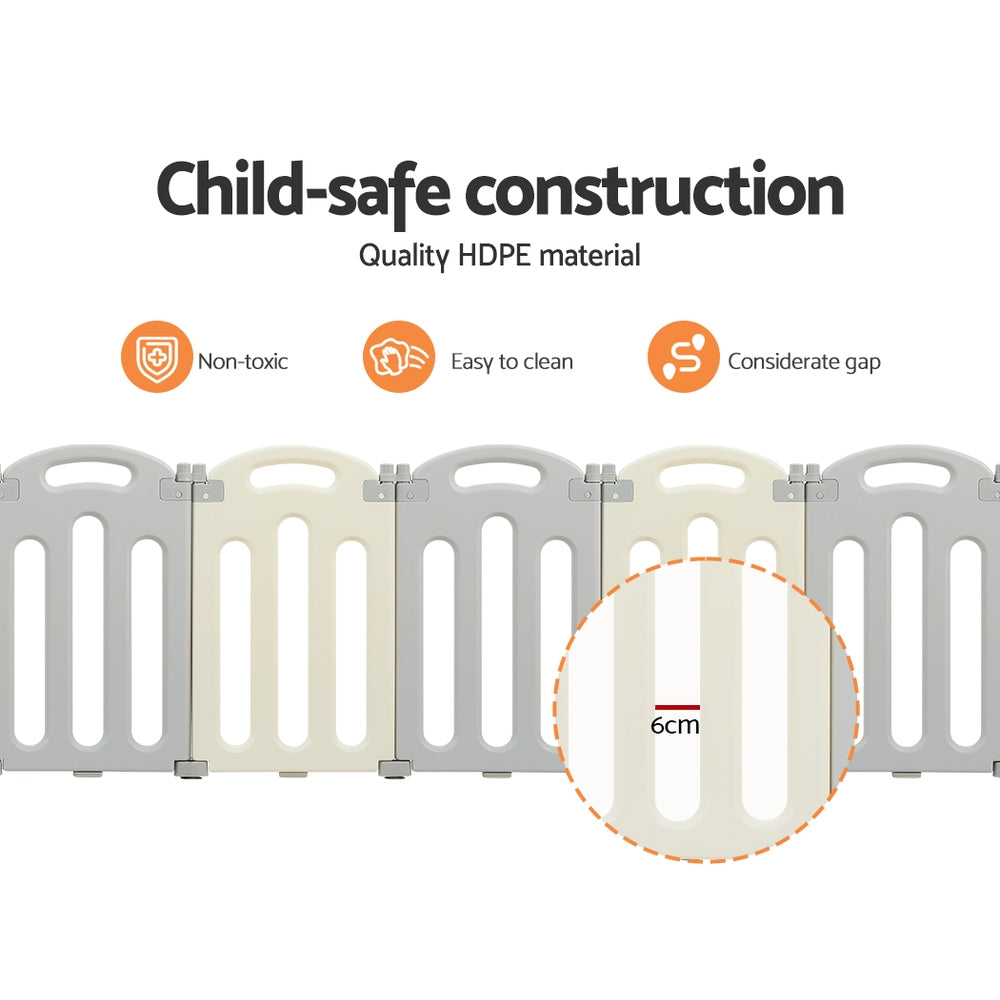 Keezi Baby Playpen 20 Panels Foldable Toddler Fence Safety Play Activity Centre BP-B-20211-20P-GR