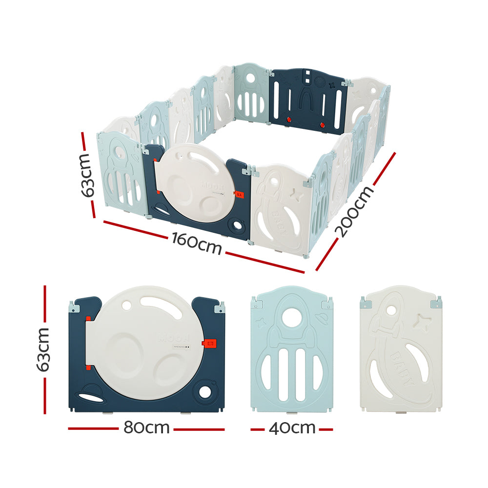 Keezi Baby Playpen 16 Panels Foldable Toddler Fence Safety Play Activity Barrier BP-B-2032-16P-BL