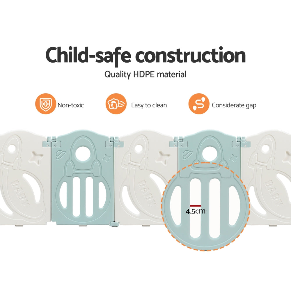 Keezi Baby Playpen 16 Panels Foldable Toddler Fence Safety Play Activity Barrier BP-B-2032-16P-BL