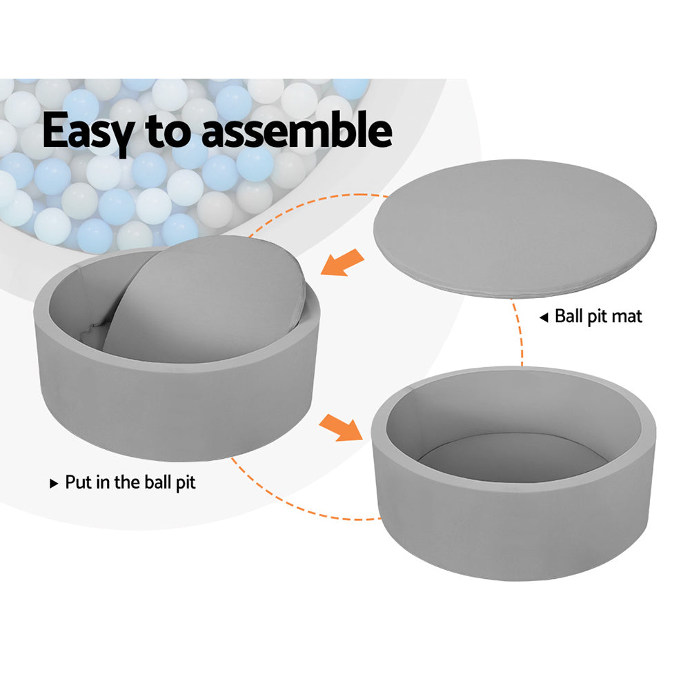 Keezi Kids Ball Pit 90x30cm Ocean Foam Play Pool Barrier Toys Children Grey BPOOL-A-7033-GR