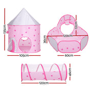 Keezi Kids Playhouse Play Tent Pop Up Castle Crawl Tunnel Basketball Hoop Pink BPOOL-B-135-PK