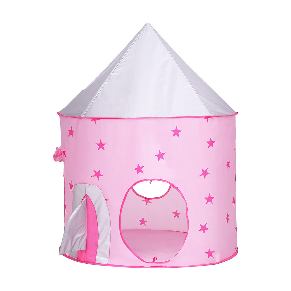 Keezi Kids Playhouse Play Tent Pop Up Castle Crawl Tunnel Basketball Hoop Pink BPOOL-B-135-PK