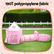 Keezi Kids Playhouse Play Tent Pop Up Castle Crawl Tunnel Basketball Hoop Pink BPOOL-B-135-PK