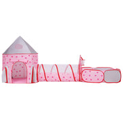Keezi Kids Playhouse Play Tent Pop Up Castle Crawl Tunnel Basketball Hoop Pink BPOOL-C-135-PK