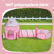 Keezi Kids Playhouse Play Tent Pop Up Castle Crawl Tunnel Basketball Hoop Pink BPOOL-C-135-PK