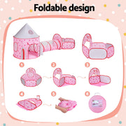 Keezi Kids Playhouse Play Tent Pop Up Castle Crawl Tunnel Basketball Hoop Pink BPOOL-C-135-PK