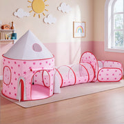 Keezi Kids Playhouse Play Tent Pop Up Castle Crawl Tunnel Basketball Hoop Pink BPOOL-C-135-PK