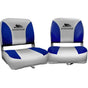 Seamanship 2X Folding Boat Seats Marine Swivel Low Back 13cm Padding Grey Blue BS-86202-GB-40