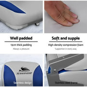 Seamanship 2X Folding Boat Seats Marine Swivel Low Back 13cm Padding Grey Blue BS-86202-GB-40