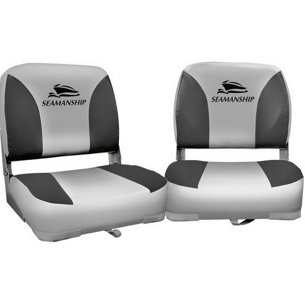 Seamanship 2X Folding Boat Seats Marine Swivel Low Back 13cm Padding Charcoal BS-86202-GC-40