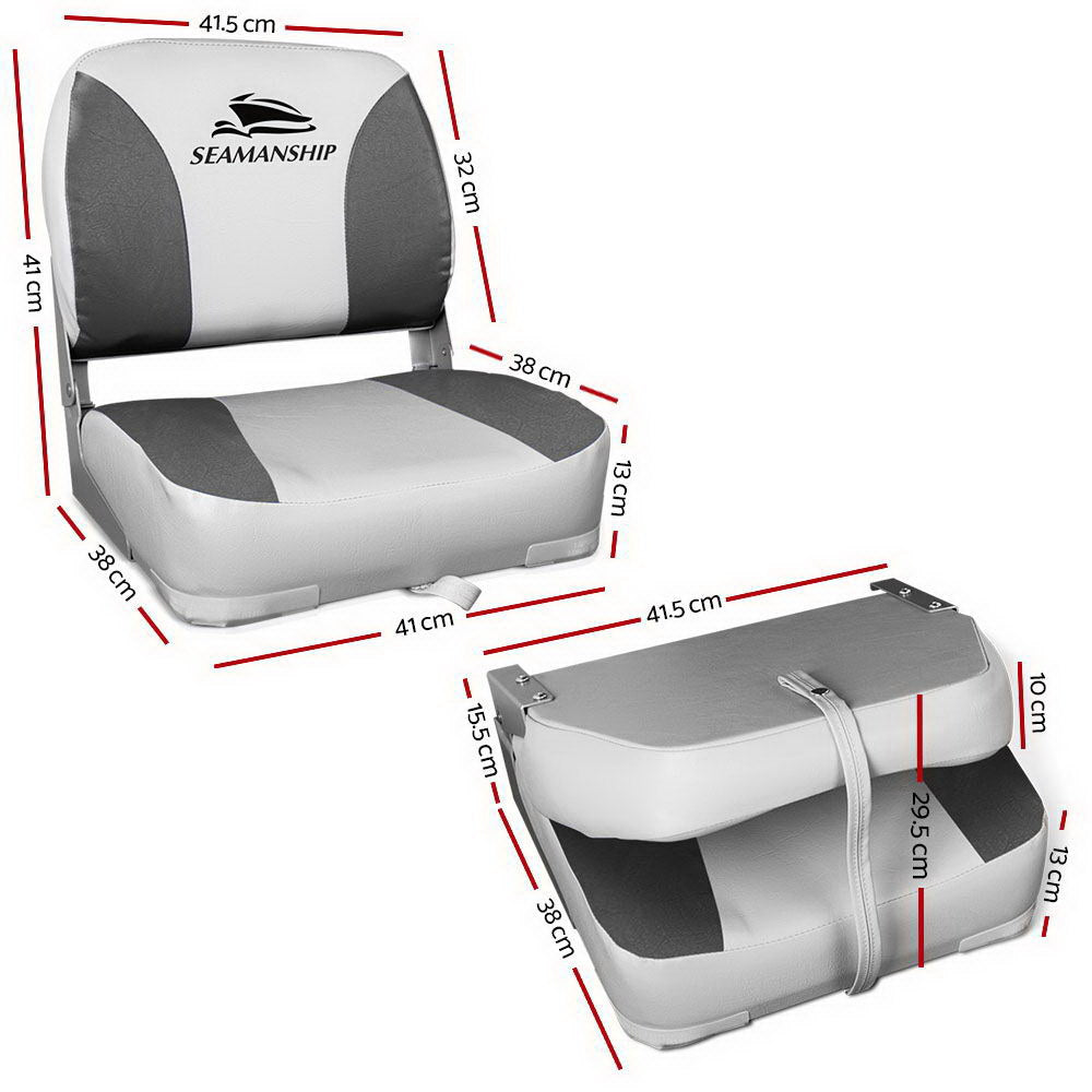 Seamanship 2X Folding Boat Seats Marine Swivel Low Back 13cm Padding Charcoal BS-86202-GC-40