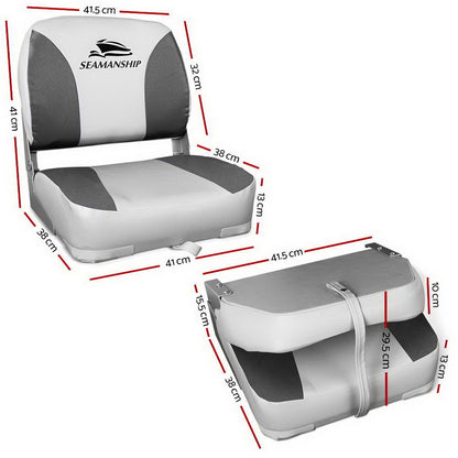 Seamanship 2X Folding Boat Seats Marine Swivel Low Back 13cm Padding Charcoal BS-86202-GC-40