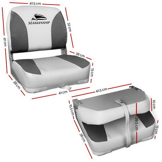 Seamanship 2X Folding Boat Seats Marine Swivel Low Back 13cm Padding Charcoal BS-86202-GC-40