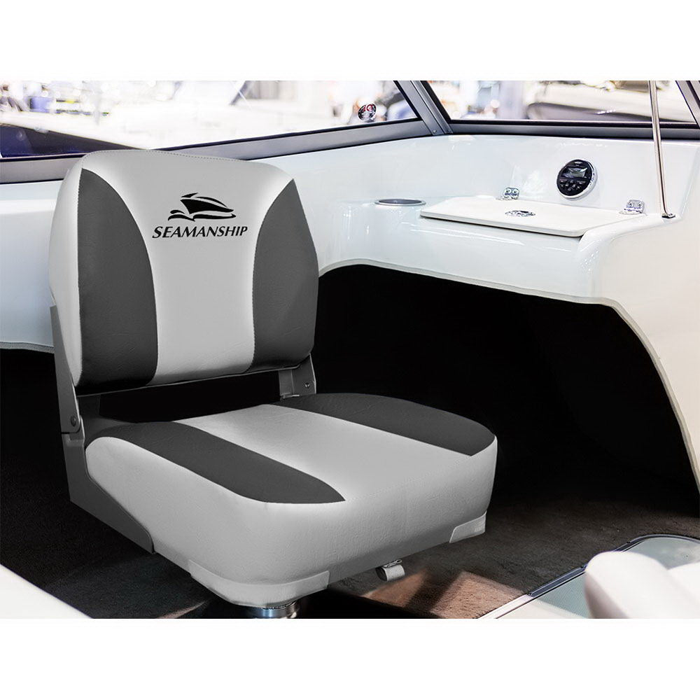 Seamanship 2X Folding Boat Seats Marine Swivel Low Back 13cm Padding Charcoal BS-86202-GC-40